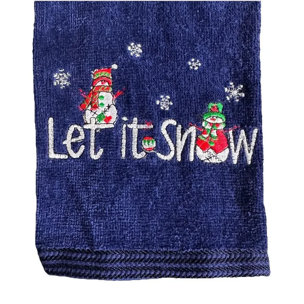 Vintage Trim A Home Christmas Snowman Hand Towel Let It Snow Embroidered